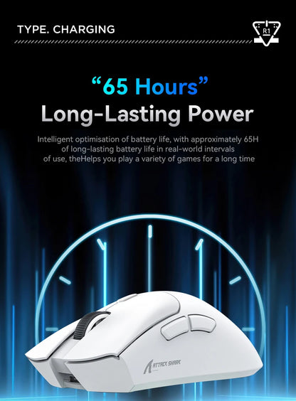Attack Shark R1 Tri-Mode 2.4g-BT-Wired, PAW3311 18000DPI, 59g Lightweight Gaming Mouse