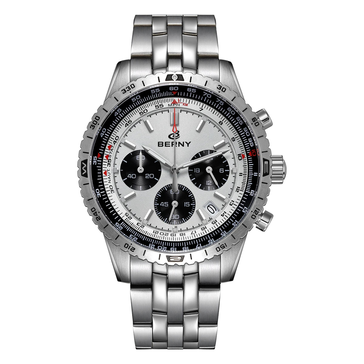 BERNY Chronograph Watches for Men Aviation Multifunction Quartz Men's Watch Date Sapphire Super Luminous Luxury Wristwatch