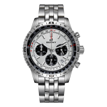 BERNY Chronograph Watches for Men Aviation Multifunction Quartz Men's Watch Date Sapphire Super Luminous Luxury Wristwatch