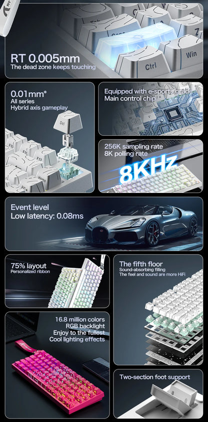 ATTACK SHARK R82 HE kabelgebundene magnetische 75%-Gaming-Tastatur mit RGB, 8000Hz, Rapid Trigger und 0.005mm Auslösung