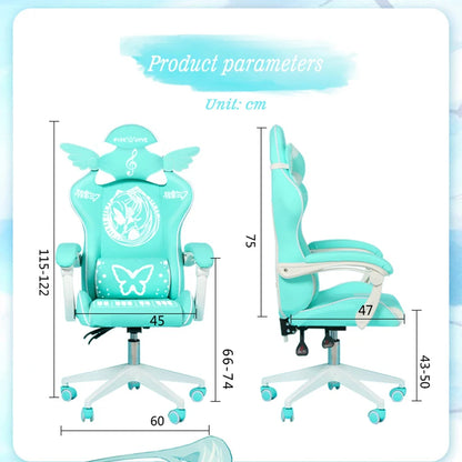 Cute Pink Gaming Chair Ergonomic Computer Chair with Footrest, Adjustable Height, Reclining Swivel Office Chair for Girls, Home Office & Gaming