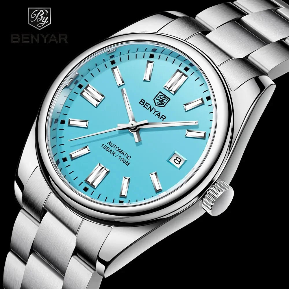 BENYAR 39mm Automatic Mechanical Watch Seagull Movt Men Stainless Steel 100M Waterproof Clock BWG-9 Luminous Reloj Hombre