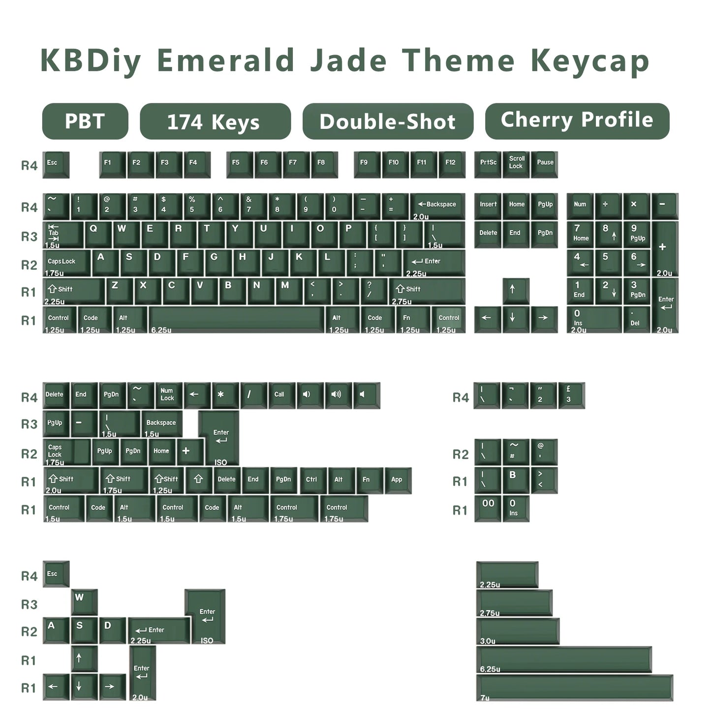 KBDiy 174 Keys/Set PBT GMK Apollo Keycap Double Shot Minimalist ISO Cherry Profile for Game Mechanical Keyboard Keycaps for MX
