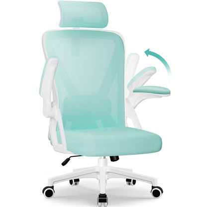 Ergonomic Office Chair with Adjustable Lumbar Support, Reclining Computer Desk Chair 90°-135°, Adjustable Headrest & Flip-Up Armrests