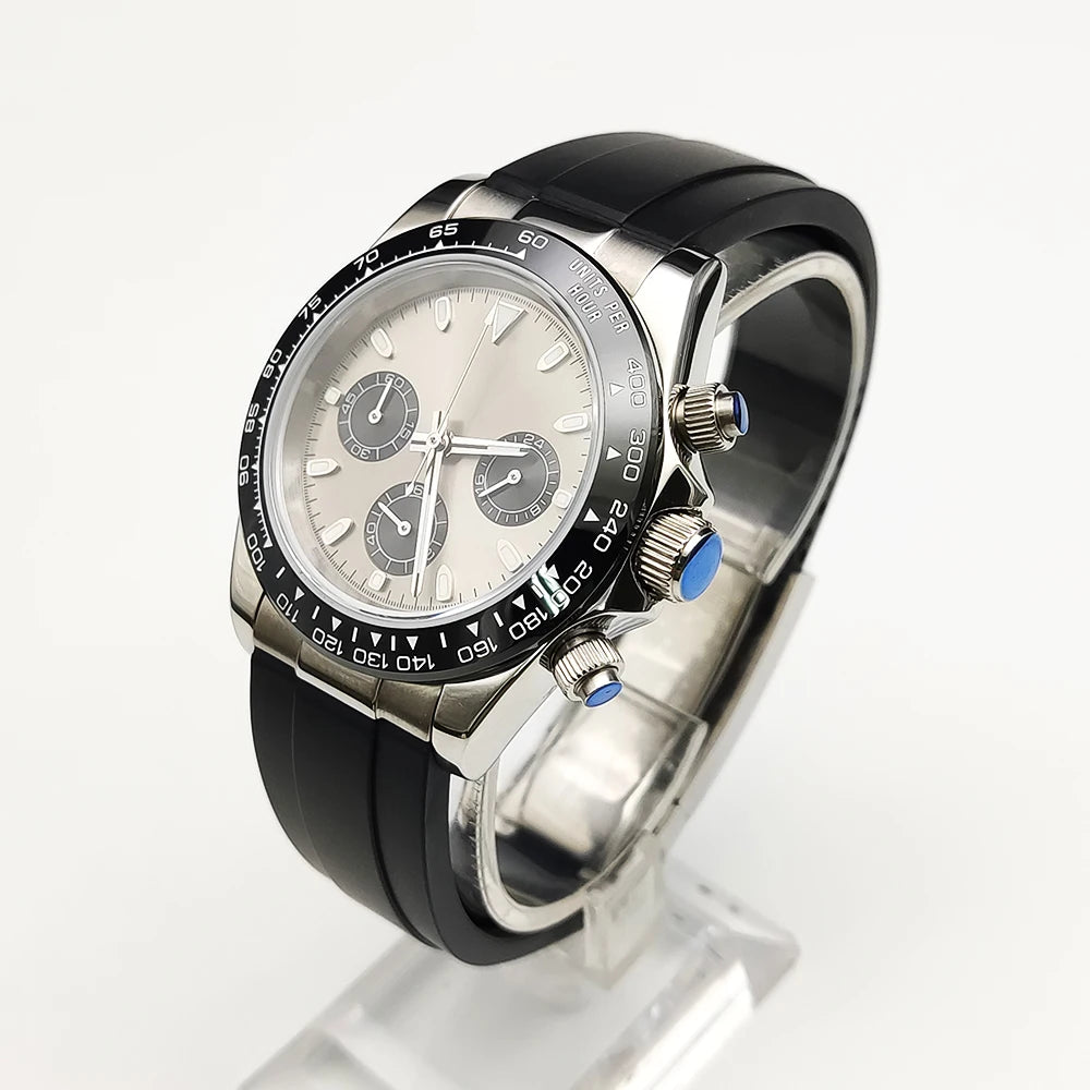 20 Color Business 39mm Quartz Watch Men's Timing Sapphire Crystal VK63 Movement Calendar Luminous Blue Dial Stainless Steel Strap