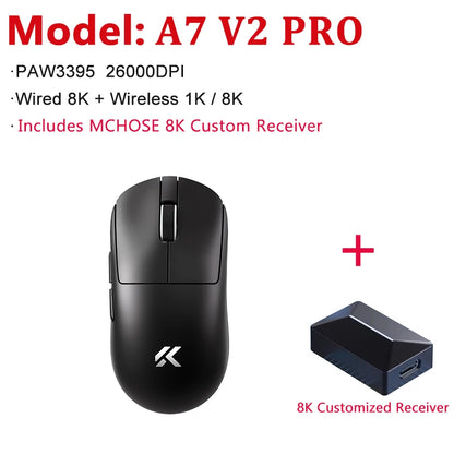 MCHOSE A7 V2 Ultra / Pro lahka brezžična gaming miška z dvojnim 8000Hz, PAW3950 TI, 42000DPI, za PC e-športne igralce
