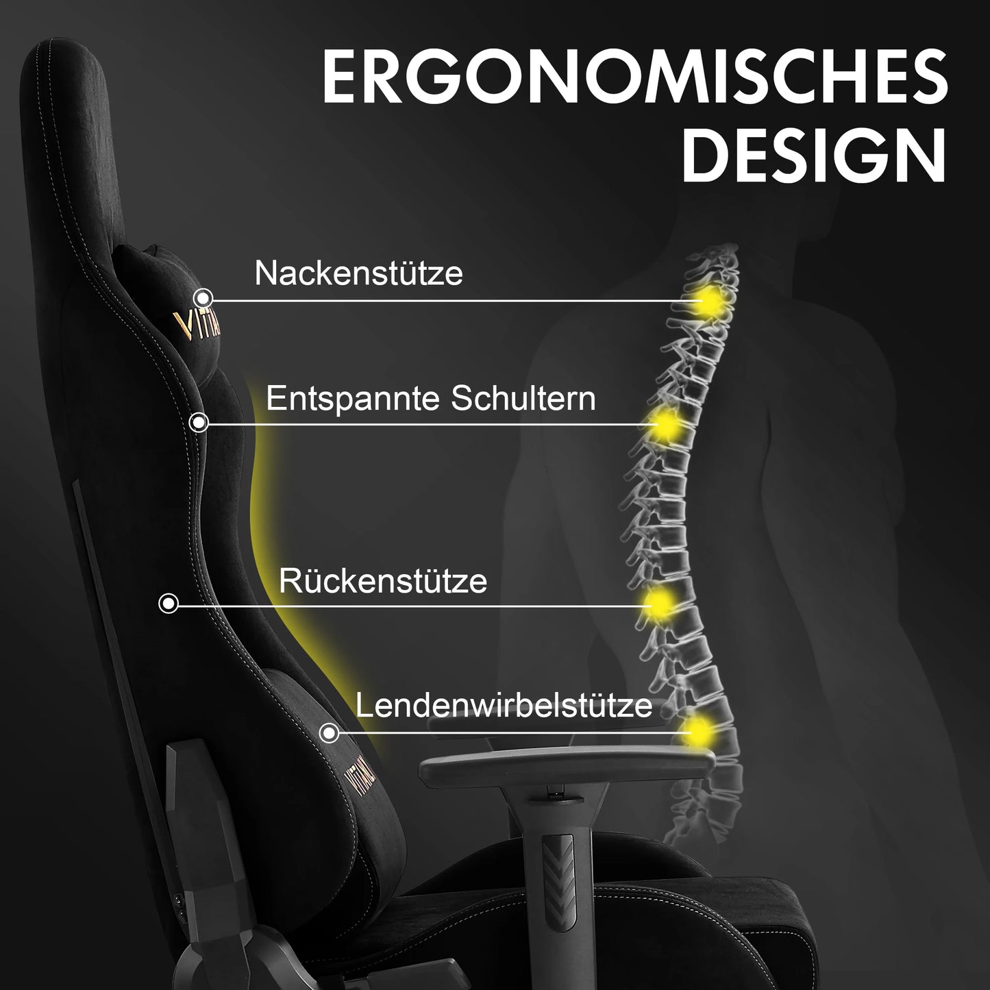 HAPIHAPPY Fashion Gaming Chair Genuine Leather Computer Office Chair with Footrest, Pocket Spring Cushion, Linkage Armrests, Ergonomic Game Chair