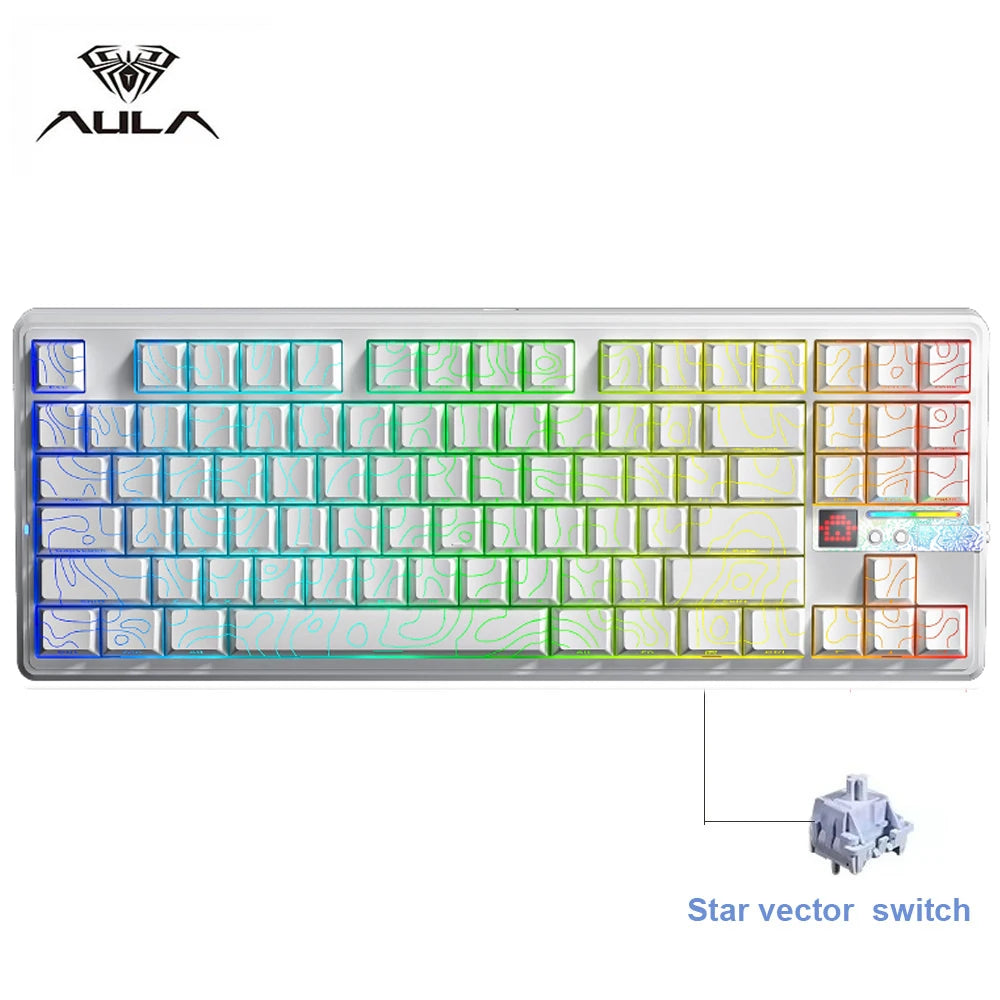 AULA F87 Pro V2 E-Sports Mechanical Keyboard 2.4g/Usb/Bluetooth Hot-Swap RGB Long Battery Life Custom Gasket 5 Layer PC Gaming