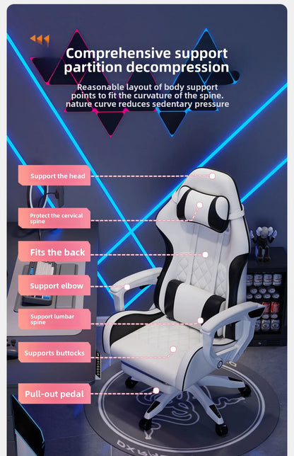 Sedia e-sport da uomo confortevole per sessioni prolungate, sedia da computer reclinabile per il relax, schienale