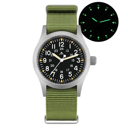 Militado ML05 38mm Military Watch Miyota 2035 Movement Domed Sapphire Crystal C3 Green Luminous 10Bar Waterproof Vintage Watches