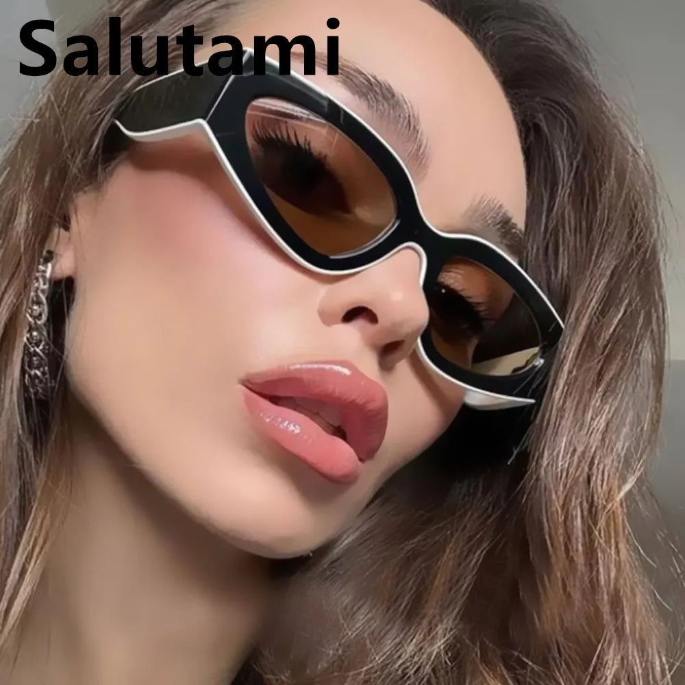 unique black white patchwork cat eye sunglasses for women new fashion small round gradient sun glasses ladies sexy Y2K shades