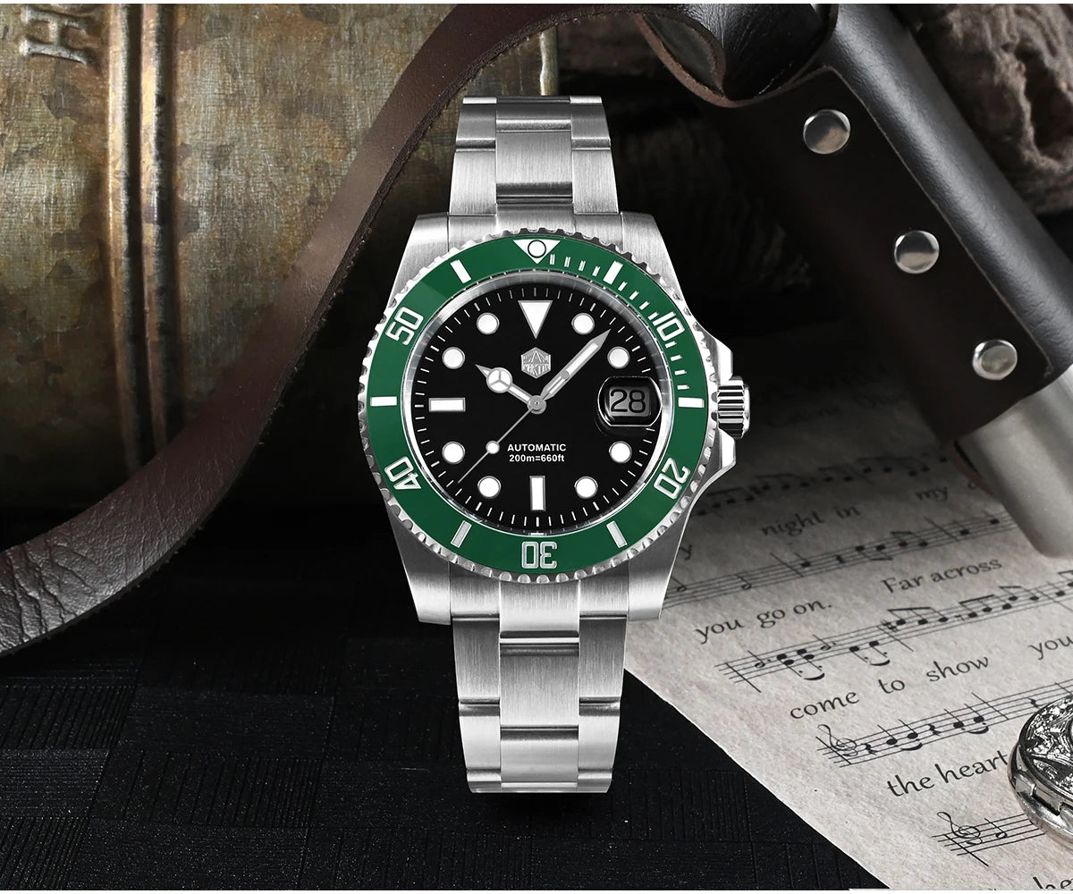 San Martin 40mm Water Ghost PT5000 Automatic Men Diving Watch Business Mechanical Sapphire Waterproof 20Bar Luxury BGW-9 SN0017D