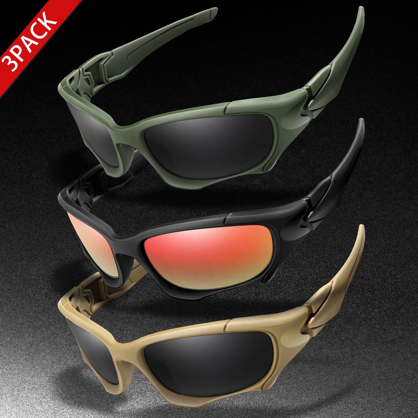 3-PACK Trendy Outdoor Tactics Sports Sunglasses Men and Women Cycling Glasses Driving Camping Travel Colorful Goggles