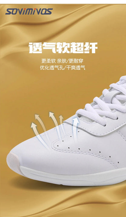 Women Dance Shoes Lightweight Flat Athletic Shoes Competitive Aerobic Gymnastics Shoes Fitness Sports Shoes White Dance Sneakers