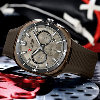 Montre pour homme CURREN – Nouveau modèle de luxe à quartz, bracelet en silicone, style sportif, multifonction, étanche, lumineuse, avec affichage de la date et chronomètre.