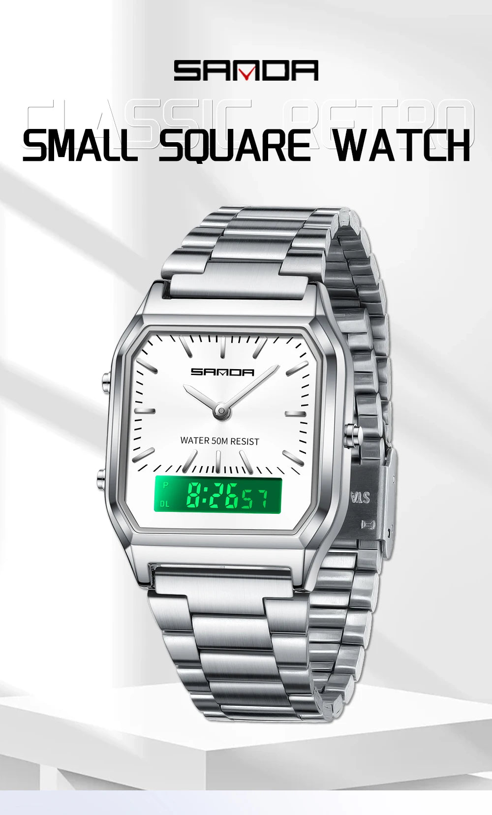 SANDA 747 Men’s & Women’s Luxury Digital Sports Watch  Stainless Steel, LED Dual Display & Waterproof