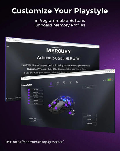 GravaStar Mercury X bežični gaming miš – senzor PAW 3950 od 32,000 DPI, brzina osvježavanja 1000Hz, samo 49g, šuplji okvir od magnezijske legure