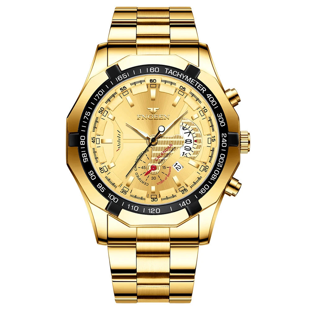 Montre-bracelet à quartz de luxe BINBOND pour homme, lumineuse, étanche, date automatique, en acier inoxydable