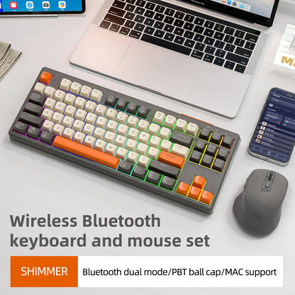 M87 Wireless Bluetooth Dual Mode Keyboard, Mechanical Feeling Gaming Gaming Office Mute PBT Ball Cap Rainbow Light