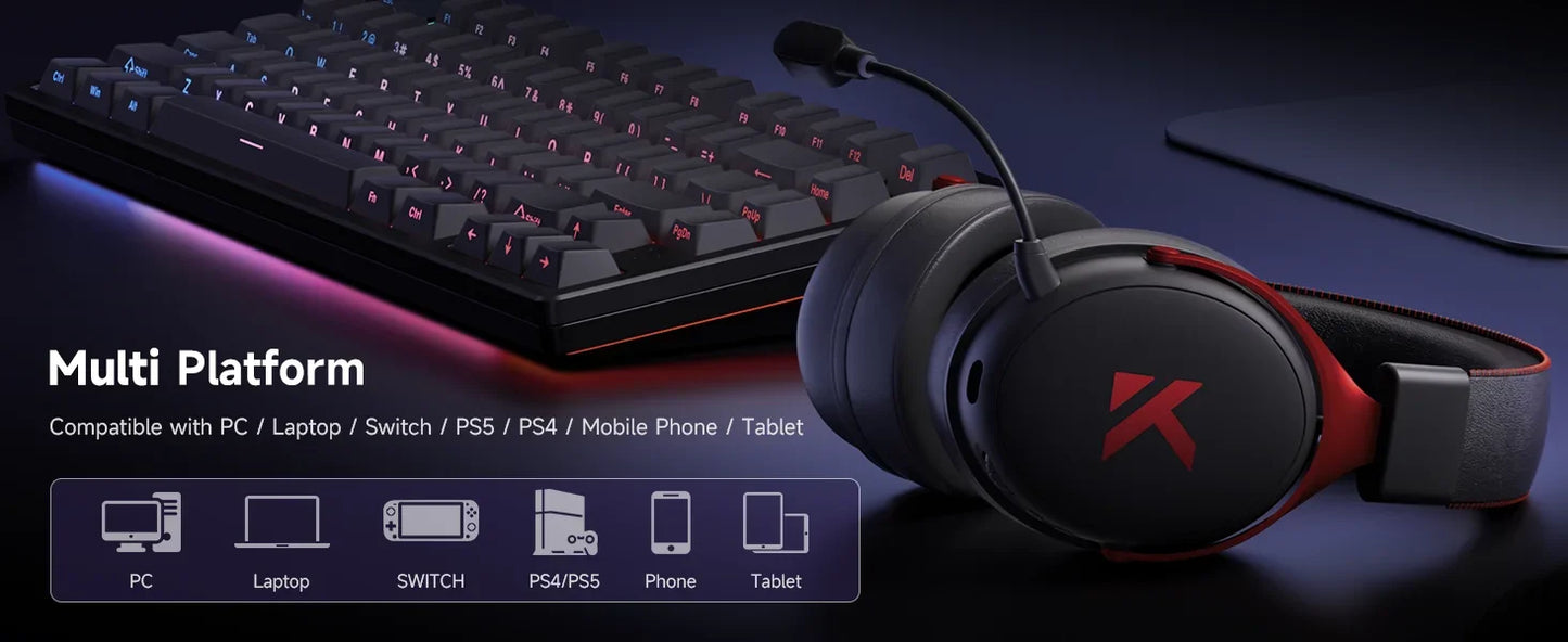 MCHOSE V9 Pro Gaming Wireless Headset7.1 Surround Sound Headphones Noise Canceling Mic Low Latency Lightweight for PS5 PC SWITCH