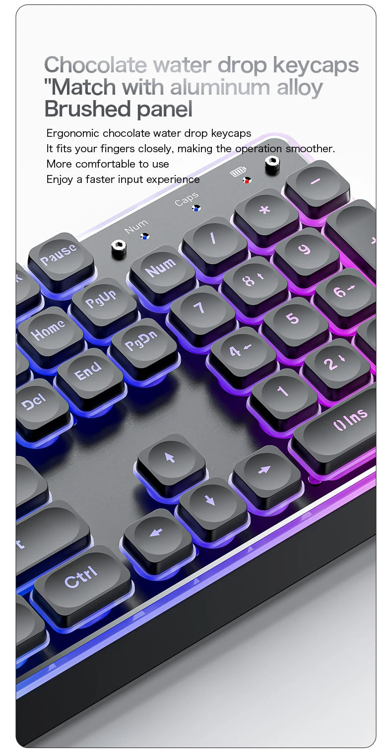 Freewolf M104 Tri-Mode Wireless Keyboard RGB 104 Keys Ultra Slim Quiet Membrane 4000mAh Large Battery for Office&Home