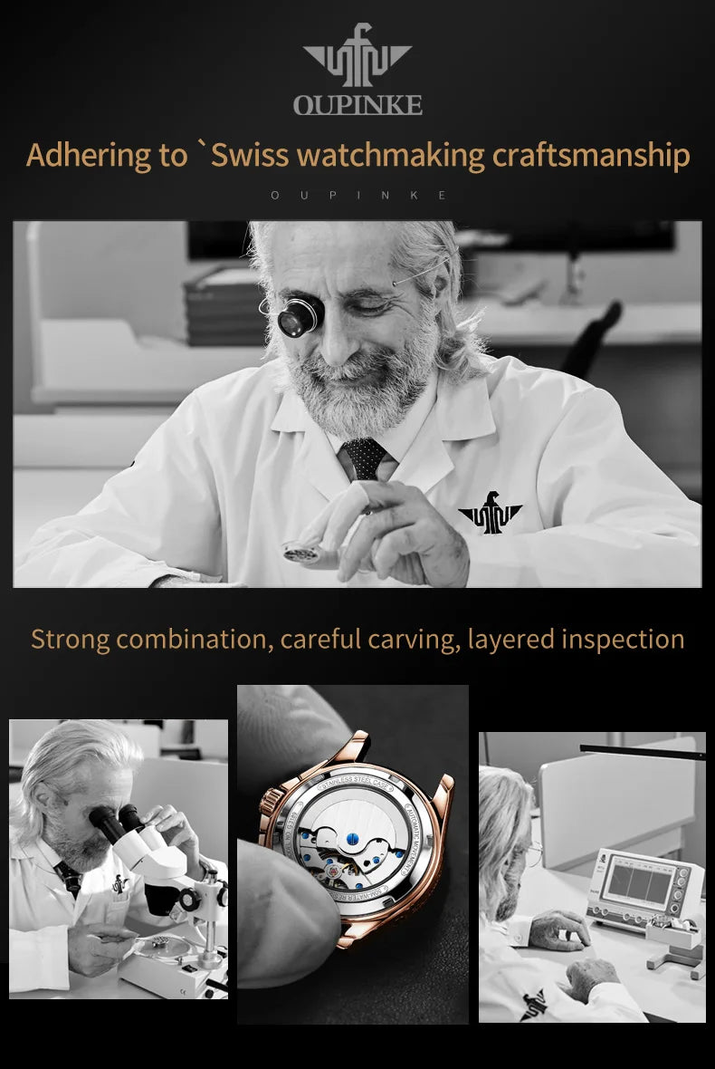 OUPINKE 3189 Classic Men's Watch Leather Strap Waterproof Moon phase Top Brand Automatic Mechanical Men's Wristwatch