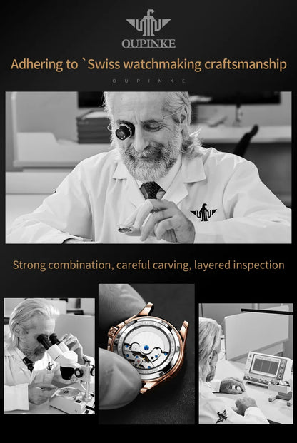 OUPINKE 3189 Classic Men's Watch Leather Strap Waterproof Moon phase Top Brand Automatic Mechanical Men's Wristwatch