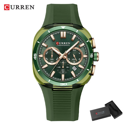 Montre pour homme CURREN – Nouveau modèle de luxe à quartz, bracelet en silicone, style sportif, multifonction, étanche, lumineuse, avec affichage de la date et chronomètre.