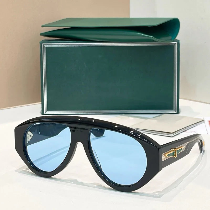 Big Oval Handmade Sunglasses for Men Women Thick Acetate High Quality Fashion Brand Design UV400 Prescription Glasses with Case
