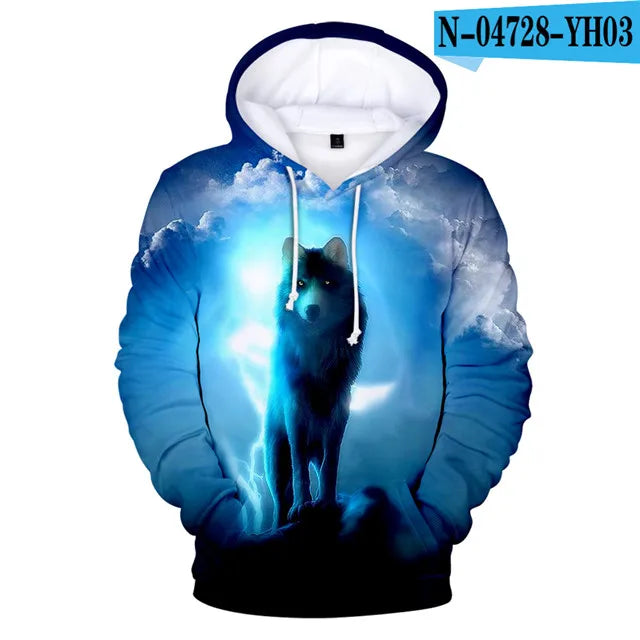Cool Space Galaxy Wolf Hoodie Hoodies Men Bright Wolf Fashion Handsome Wolf Hoddies Spring Autumn Pullovers Sweatshirts Sweat