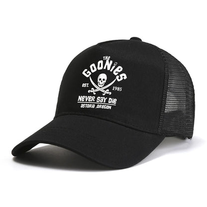 The Goonies Est 1985 Never Say Die Men's Baseball Cap Summer Mesh Snapback Hat Fashion Outdoor Casual Breathable Sun Hats
