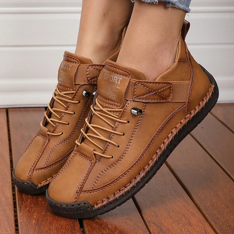 Handmade Leather Women’s Loafers Casual Comfortable Soft-Soled High-Quality Motorcycle Boots Fashionable British Tennis Nude Boots
