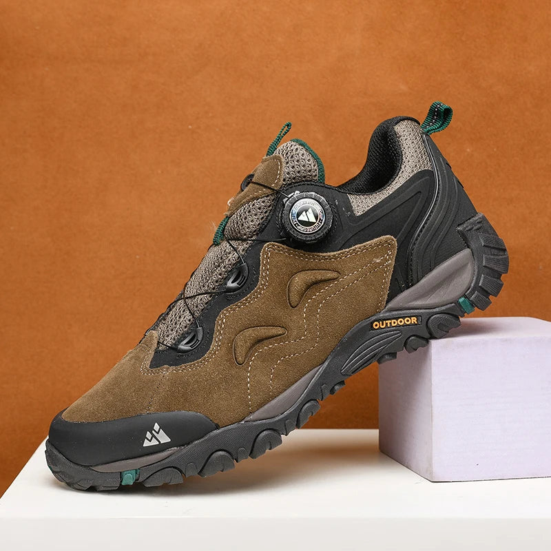 HIKEUP-Leather Shoes for Men, Outdoor Hiking Shoes, Tourist Trekking Sneakers, Mountain Climbing Trail Jogging Shoes, Turnbuckle