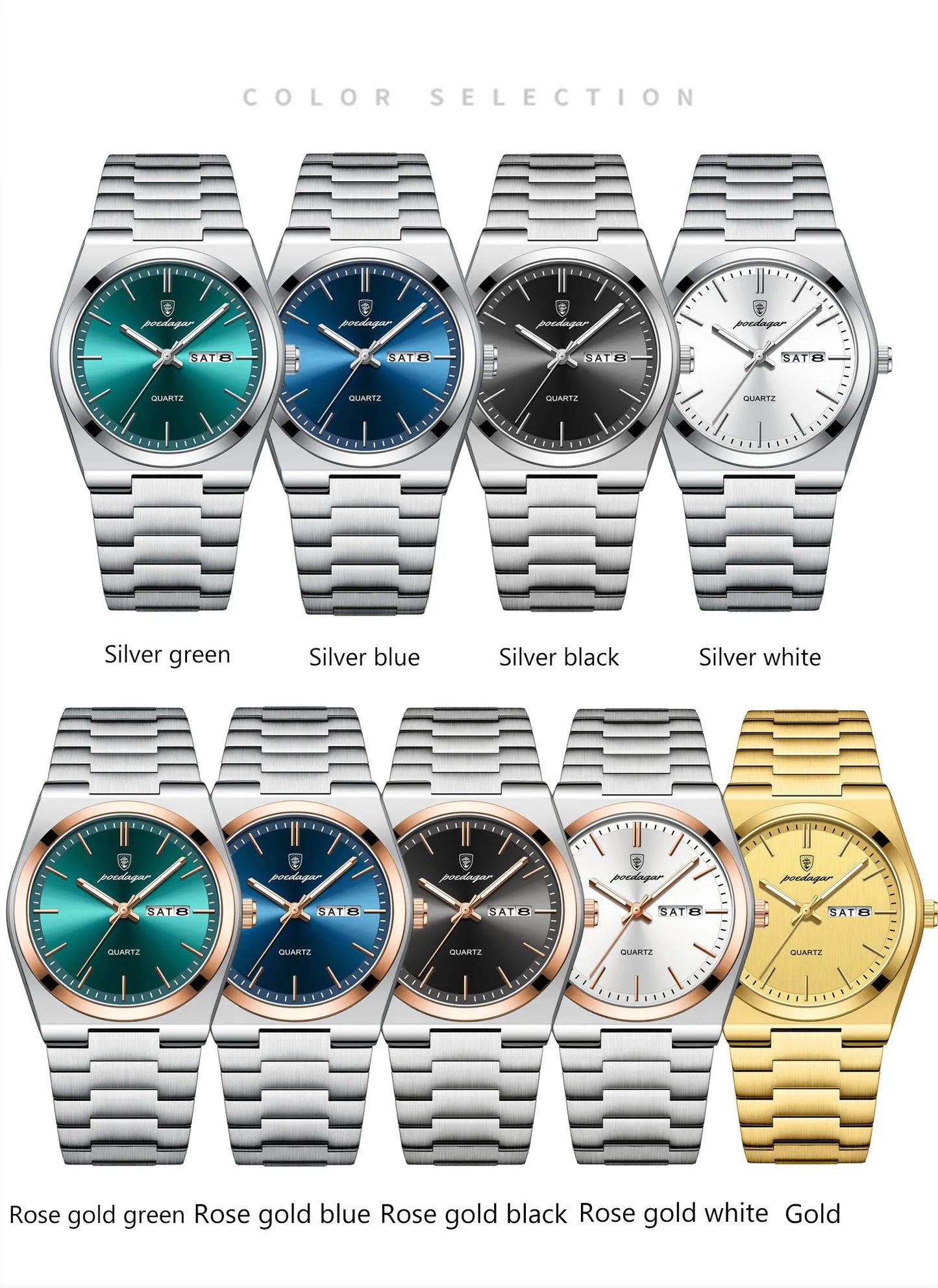 POEDAGAR Fashion Men Watch Waterproof Luminous Date Week Men's Watches Stainless Steel Functional Man Quartz Watch with Gift Box