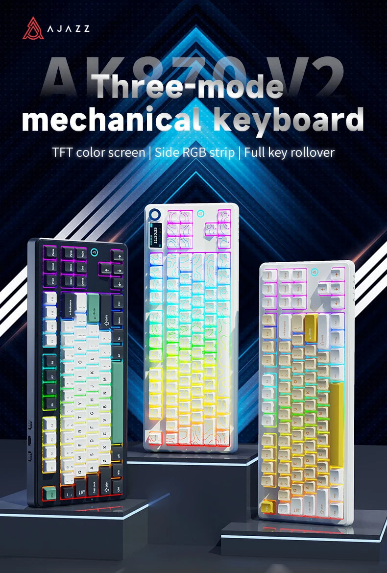Ajazz AK870 V2 Gaming Mechanical Keyboard Is A Hot-Swaddable RGB Wired Gaming Keyboard Suitable For Various Scenarios On Laptops