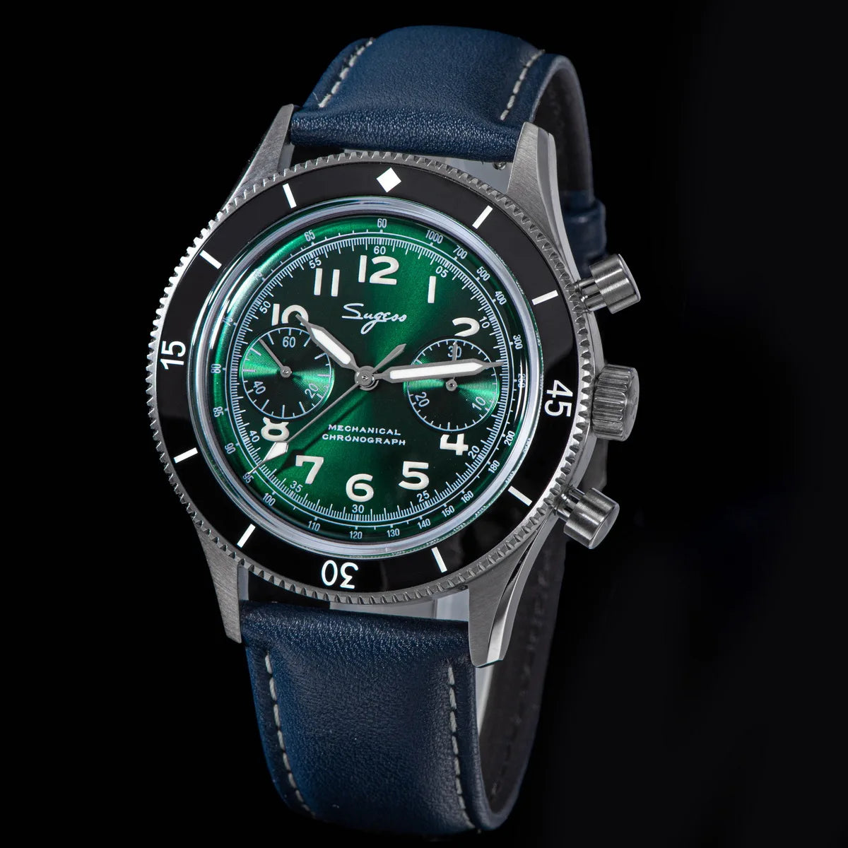 Sugess Watch 1963 Men Watches ST1901 Chronograph Luminous Mechanical Wristwatches Waterproof Crystal Sapphire Italian Leather