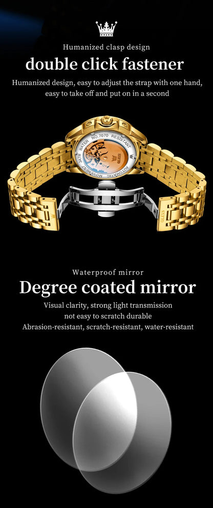 OLEVS 7070 Automatic Men's Watches Luxury Multi functional  Perpetual Calendar Moon Phase Luminous Mechanical Wristwatch For Man