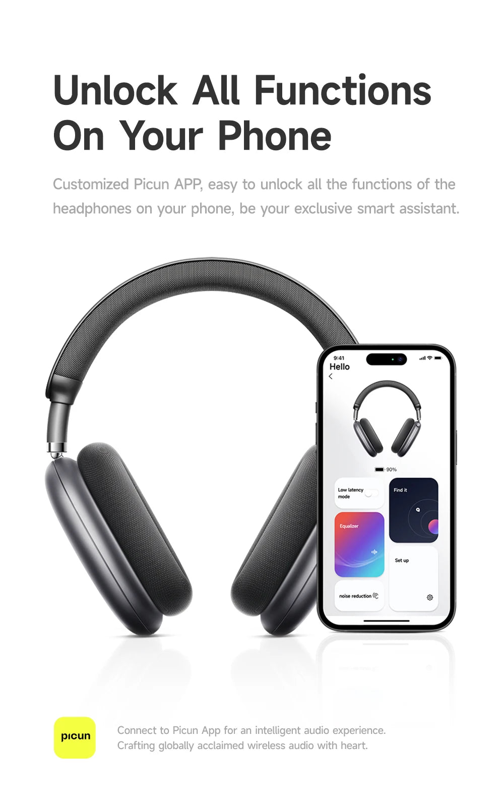 Picun F8 Pro ANC Kabellose Kopfhörer mit Head Tracking, 3D Spatial Audio, -52dB ANC, HIFI Bluetooth-Headset, ENC HD-Mikrofon, niedriger Latenz und App