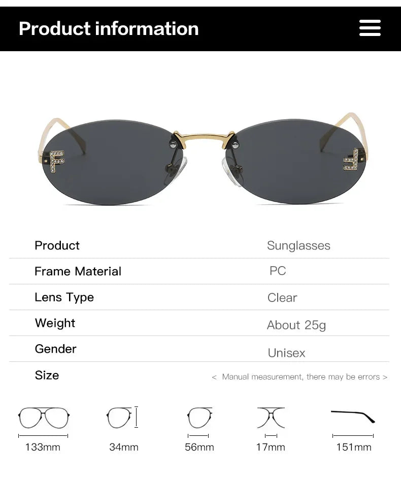 3set Women Fashion Brand Rimless Sunglasses Retro Small Oval Alloy Elegant Gradient Sun Glasses Outdoor Travel Shades Glasses