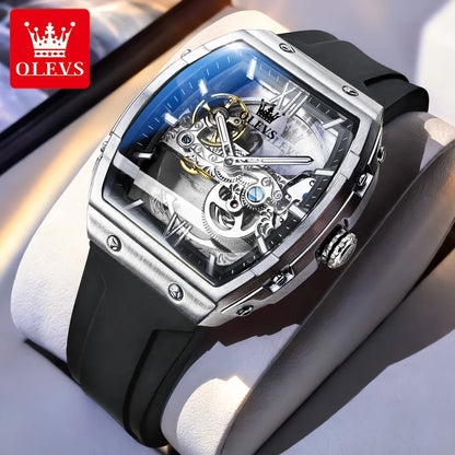 OLEVS 6779 Men's Watch Skeleton Mechanical Watch Fashion Business Sport Waterproof Luminous Silicone Strap Watches For Men