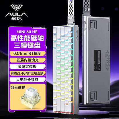 AULA Mini60 HE Magnetic Switch Keyboard RGB Tri Mode Wireless Mechanical Keyboard 8000Hz 0.01mm RT Gaming Keyboard Gamer Gifts