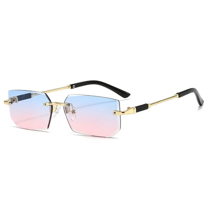Fashion Rimless Rectangle Sunglasses Popular Women Men Shades Small Square Sun Glasses For Female Male Summer Traveling