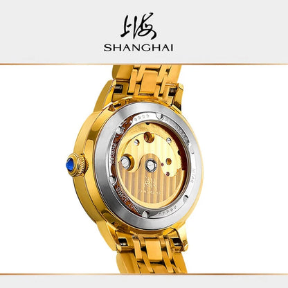 Shanghai Watch Flywheel Men's Watches Calendar Starlight Dial Automatic Mechanical Wristwatch 316L Stainless Steel Clock S8609