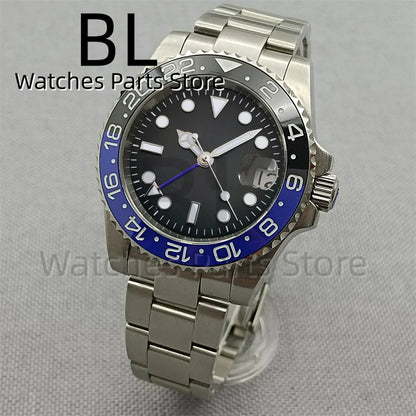 BLIGER 40mm 515 24H GMT Men's Watch Stainless Steel Clasp Luminous Quartz Movement Ceramic Bezel 10Bar Waterproof Sapphire Glass