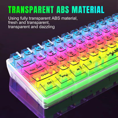 Teclado gaming transparente con cable HXSJ 60%, retroiluminación RGB, ultracompacto, resistente al agua, teclado compacto pequeño de 61 teclas para PC/Mac