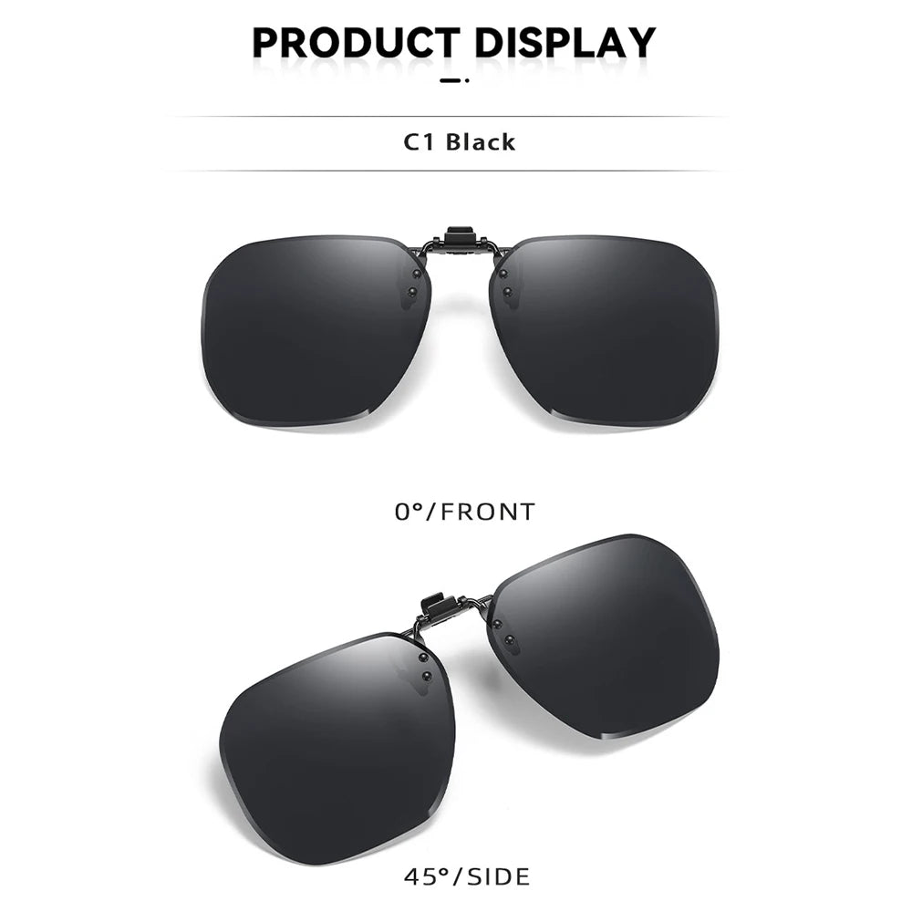 Clip On Flip Up Glasses Polarized Photochromic Sunglasses Lens Anti Glare UV400 Goggles Night Vision Yellow Driving Eyepiece