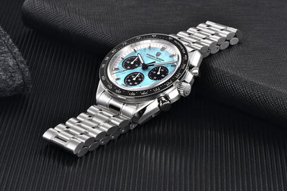 Vyriškas laikrodis „PAGANI DESIGN“ „New Moon“ – prabangus kvarcinis laikrodis su chronografu, safyro stiklu su antirefleksine danga, keraminiu rėmeliu ir šviečiančiomis rodyklėmis
