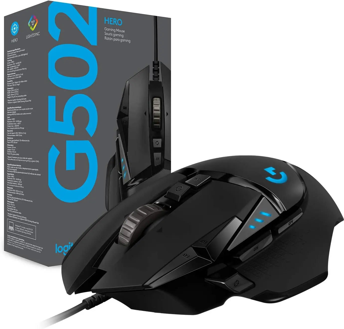 Logitech G502 HERO High Performance Wired Gaming Mouse HERO 25K Sensor 25,600 DPI RGB Adjustable Weights 11 Buttons PC/Mac Mouse