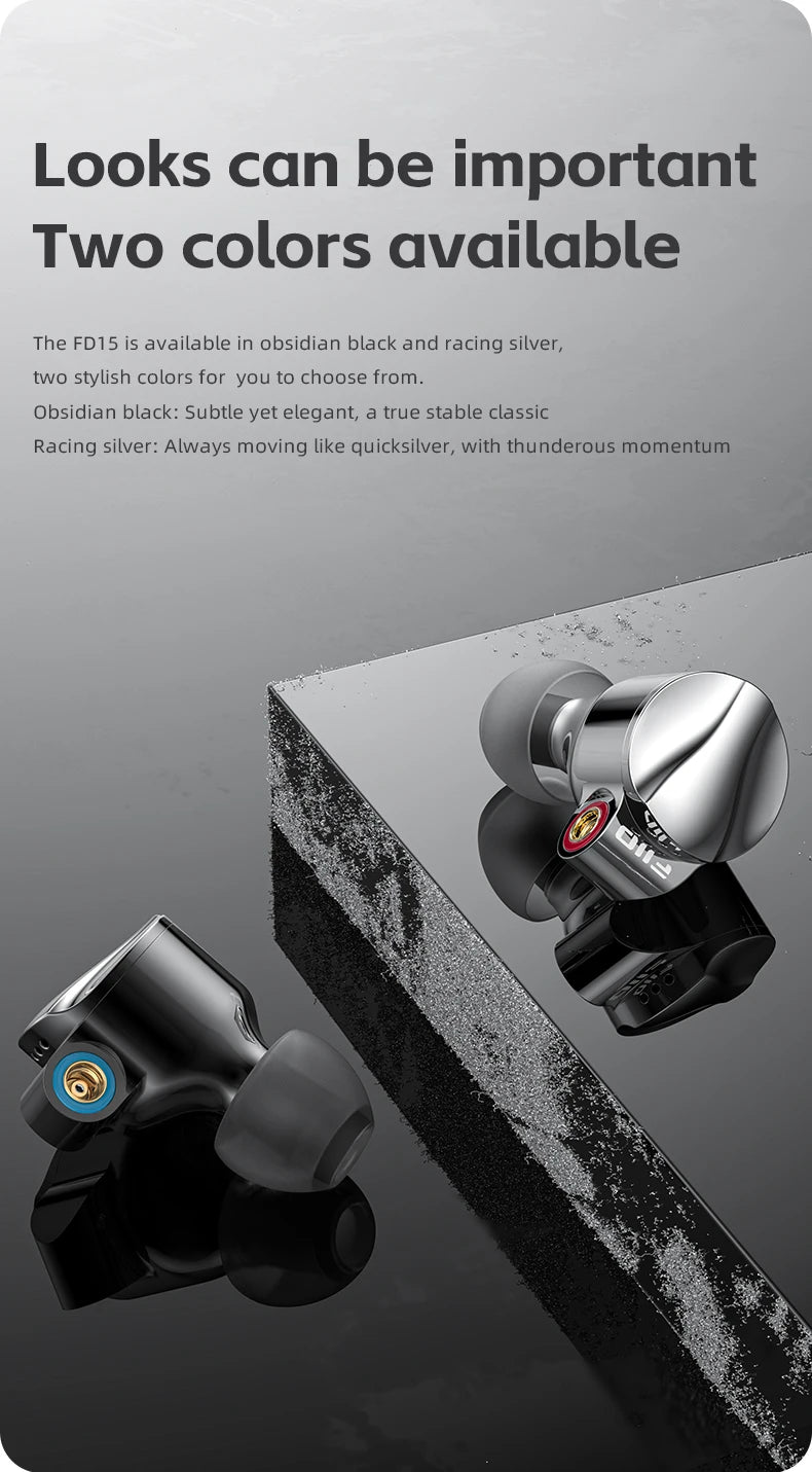 FiiO FD15 Hi-Res Dynamic Driver In-Ear Earphones, 13.8mm DLC Wired HiFi Earbuds with Magnalium Driver, MMCX Detachable Cable, Audiophile In-Ear Monitors