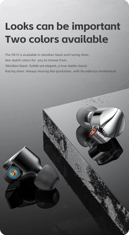 FiiO FD15 Hi-Res Dynamic Driver In-Ear Earphones, 13.8mm DLC Wired HiFi Earbuds with Magnalium Driver, MMCX Detachable Cable, Audiophile In-Ear Monitors